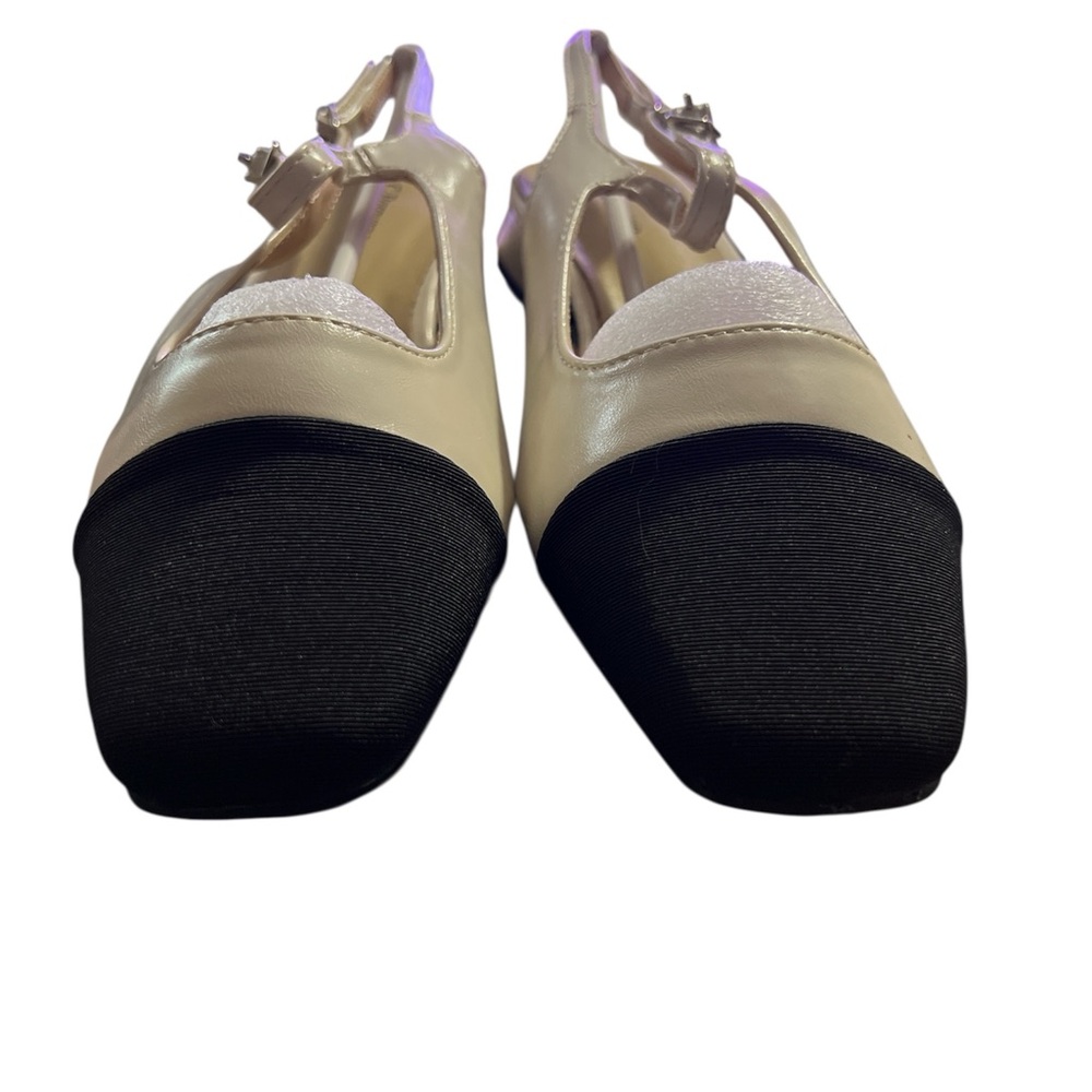 NWT C.Paravano Black and Cream Flats Sz 9 Sling back block color Leather/Fabric - Picture 3 of 16